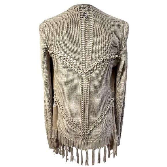 INC International Concept Boho Western Cardigan Sweater Size S Fringe Faux Suede - Picture 4 of 10